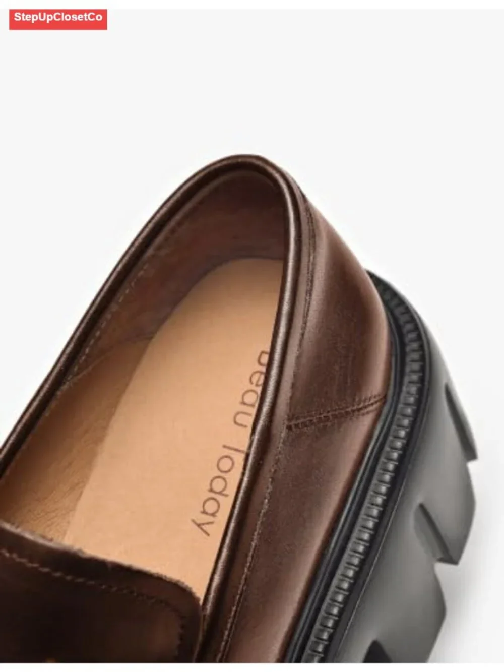 Women's Chunky Platform Loafers Leather Slip On Lug Sole Business Casual Shoes